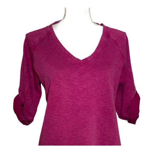 Orvis Cotton V Neck Tunic Sweatshirt Purple Pink Small Casual 3/4 Sleeve - Picture 2 of 8